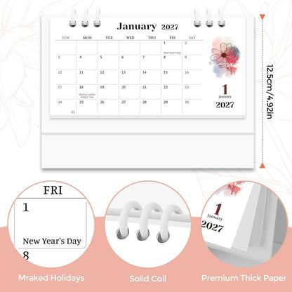 KONVINIT Small Desk Calendar 2026-2027, 6.3" x 3.1", 2026 Desk Calendar - Runs From January 2026 Until December 2027, 24 Months Mini Desktop Calendar for School, Home and Office Supplies