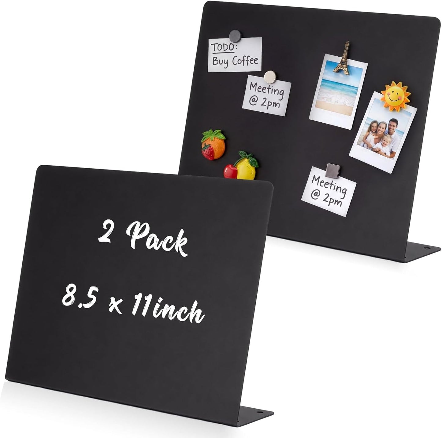 LEIFIDE 2 Pcs Black Magnet Boards Magnetic Bulletin Board Announcement Wave-Shaped Magnetic Display Board Stand Metal Desktop Memo for Menus Dining Table Home School Kitchen Office (12.6 x 11 Inch)