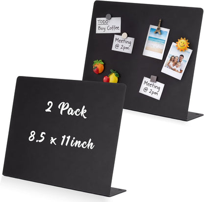 LEIFIDE 2 Pcs Black Magnet Boards Magnetic Bulletin Board Announcement Wave-Shaped Magnetic Display Board Stand Metal Desktop Memo for Menus Dining Table Home School Kitchen Office (12.6 x 11 Inch)