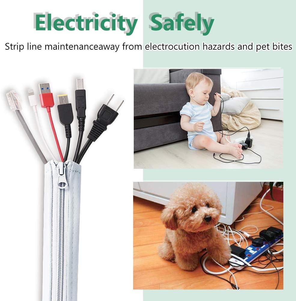 Flexible Cable Management Sleeve with Zipper - Extendable Cord Organizer System Wrap Wire Cable Cover Sleeve Holder, Keep Home & Office Clean Safe Protector for TV/Media, Beige, 39 Inches, 2 Pcs
