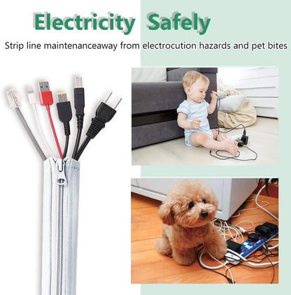 Flexible Cable Management Sleeve with Zipper - Extendable Cord Organizer System Wrap Wire Cable Cover Sleeve Holder, Keep Home & Office Clean Safe Protector for TV/Media, Beige, 39 Inches, 2 Pcs
