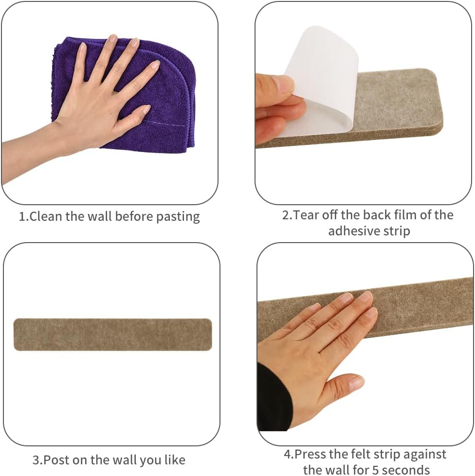 Vuzvuv 8 pcs Bulletin Board Bar Strips with 50 Pushpins & 10 Wooden Clip pins，Self Adhesive Cork Board for Wall，Felt Pin Board for School，Office Decor（Black White Grey）