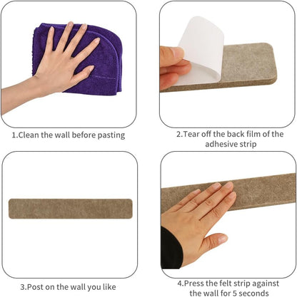 Vuzvuv 8 pcs Bulletin Board Bar Strips with 50 Pushpins & 10 Wooden Clip pins，Self Adhesive Cork Board for Wall，Felt Pin Board for School，Office Decor（Black White Grey）