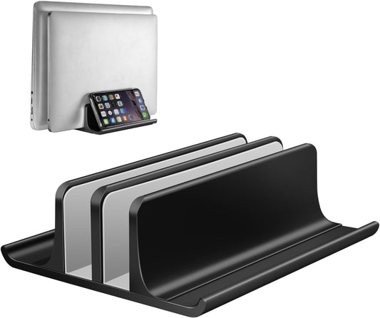 Vaydeer Double Adjustable Vertical Laptop Stand Newly Designed 2 Slots Aluminum Desktop Dual Holder for All MacBook/Chromebook/Surface/Dell/iPad Up to 17.3 Inches - Black