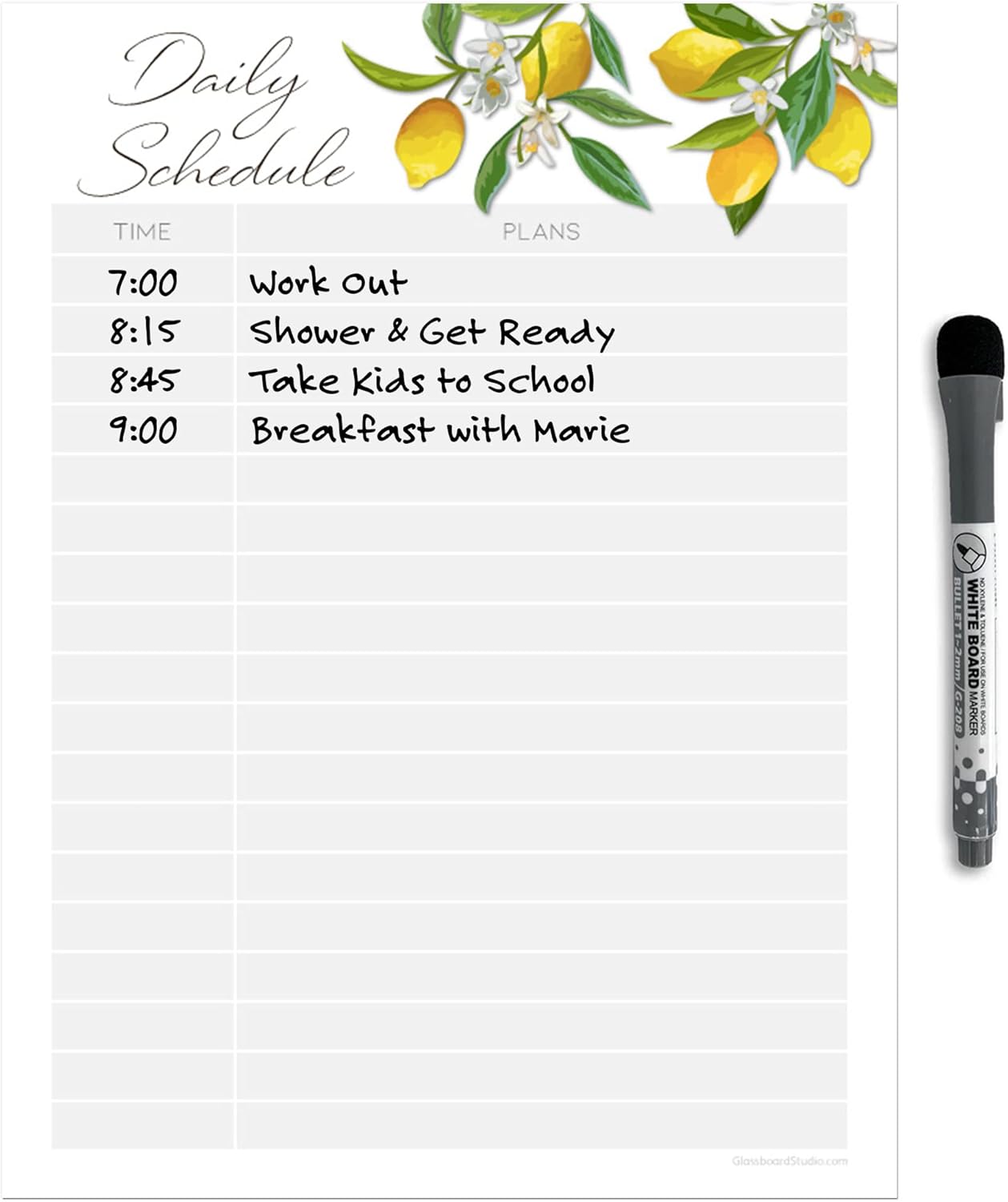 Dry Erase Daily Schedule Planner Sticker Decal by Glassboard Studio | Removable & Reusable | Magnetic Fine-Tip Marker Included (9 x 12 inches, White)
