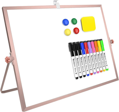 Dry Erase White Board, 16inX12in Large Magnetic Desktop Whiteboard with Stand, 10 Markers, 4 Magnets, 1 Eraser, Portable Double-Sided White Board Easel for Memo to Do List Desk Office