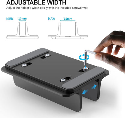 YICOSUN Dual-Slot Aluminum Vertical Laptop Stand for Desk - Adjustable Width Dock for MacBook, Surface, Samsung, HP, Dell up to 17.3 inches - Space-Saving & Protective Design - Gray