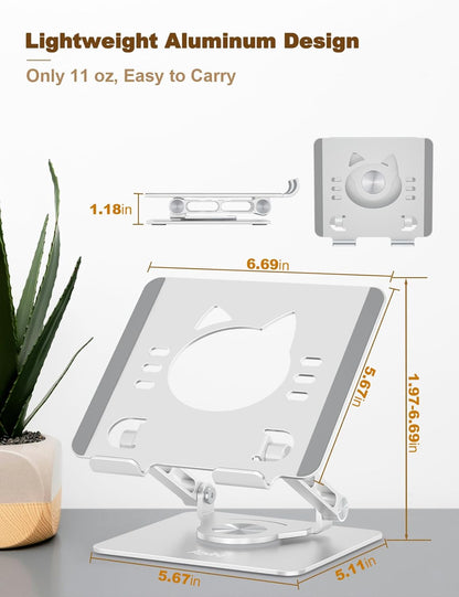 Aoviho Tablet Stand 360° Rotating Aluminum Holder - Adjustable, Portable & Foldable Monitors Stand for iPads, Compatible with 4-13.3" Tablets, Purple
