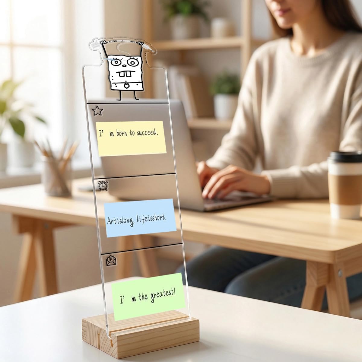 Monitor Memo Board Computer Monitor Memo Board Sticky Note Organizer Hold On Partner Im Overstimulated Sign Acrylic Desk Accessories Removable Wooden Base Set Sticky Notes 100 Sheets 11.8×3.1 inches
