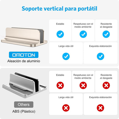 OMOTON Vertical Laptop Stand Holder, Desktop Aluminum Stand for MacBook with Adjustable Dock Size, Fits All MacBook, Surface, Chromebook and Gaming Laptops (Up to 17.3 inches), Silver