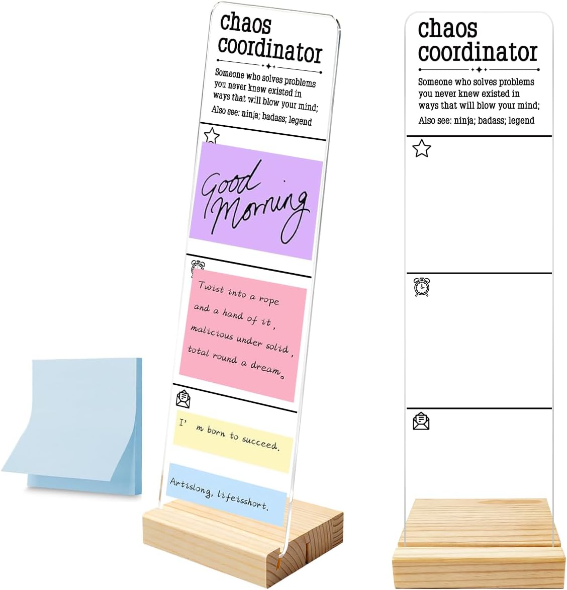 Monitor Memo Board with Removable Wooden Base Acrylic Portable Sticky Note Holder, It's Fine I'm Fine Everything is Fine Logo Office Desk Desk Set Sticky Notes 100 Sheets