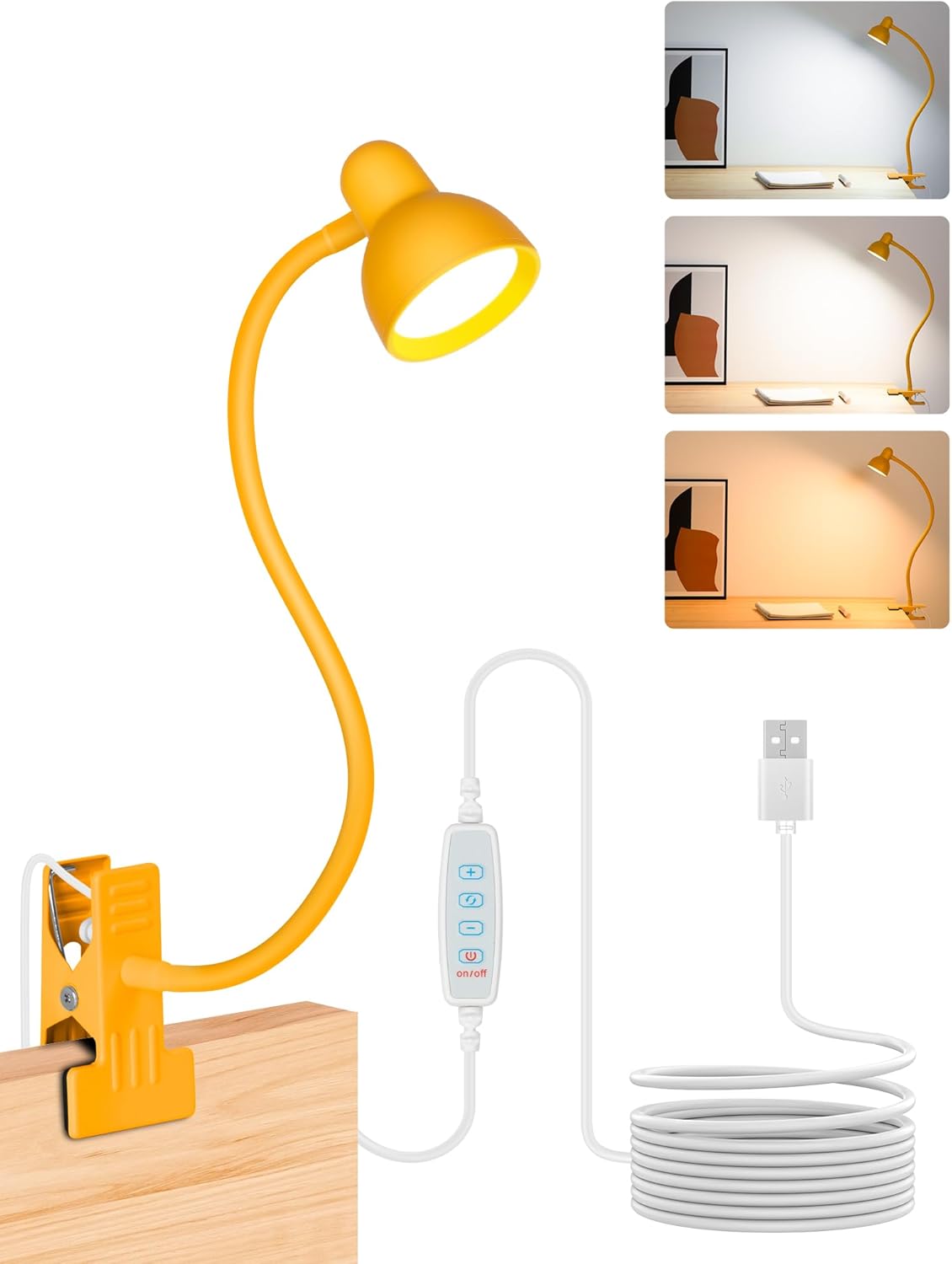 LiFMIRA Clip-on Reading Light - 3 Color Modes, 10 Dimmable Brightness, Eye Care Clamp Desk Lamp with Flexible Gooseneck for Reading in Bed, Desk, Headboard, Computer