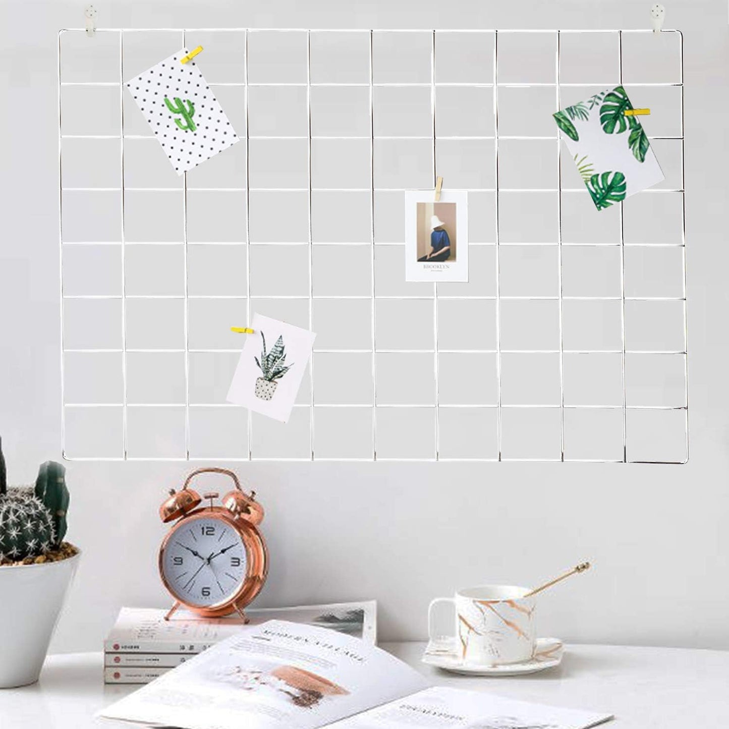 2 Pack Large Wall Grid Panels with Light and Clips, Photo Display Board, Picture Frame Collage Board, Wire Grid Wall Panel Room Decoration,Black