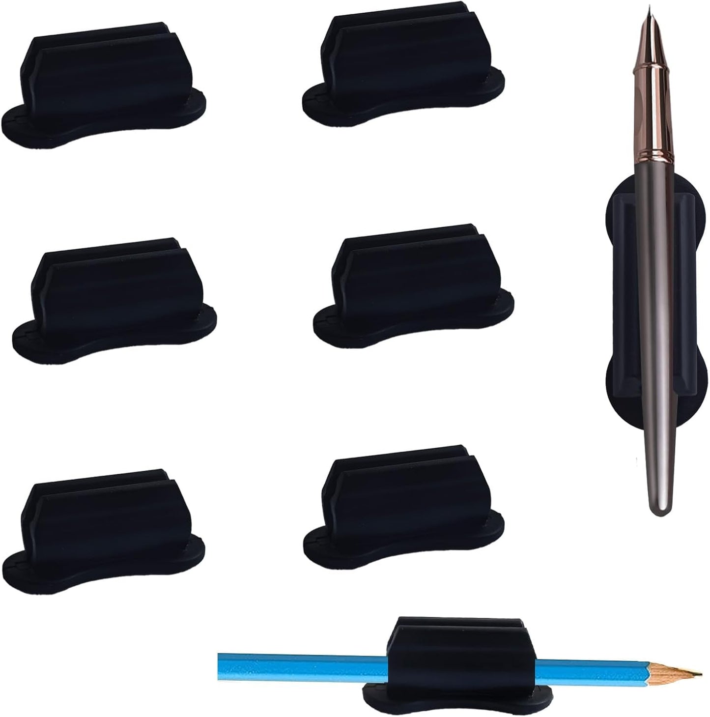 6 Pack Adhesive Pencil Holders for Desk, Silicone Pencil Holder for Classroom, Flexible Pen Holder for Clipboard Stylus Organizer Marker Holder for School Accessories, Teacher Office Supplies (Black)