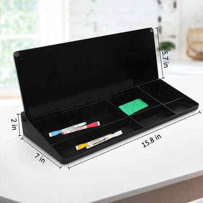 DOLLAR BOSS Glass Desk Whiteboard Calendar Small Dry Erase Board Desktop White Board with Storage Drawer Computer Keyboard Stand Desk Organizer, Colorful Weekly Calendar, Black