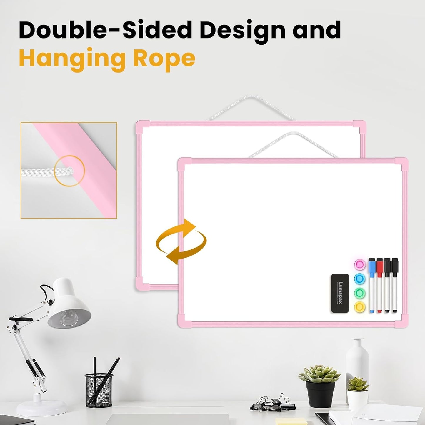Small Dry Erase Board for Wall, 16" x 12" Double-Sided Hanging Whiteboard, Magnetic White Board with 4 Markers, 4 Magnets and 3 Mini Sticky Notes, Portable Whiteboard for Kids, School, Home, Office