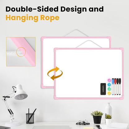 Small Dry Erase Board for Wall, 16" x 12" Double-Sided Hanging Whiteboard, Magnetic White Board with 4 Markers, 4 Magnets and 3 Mini Sticky Notes, Portable Whiteboard for Kids, School, Home, Office