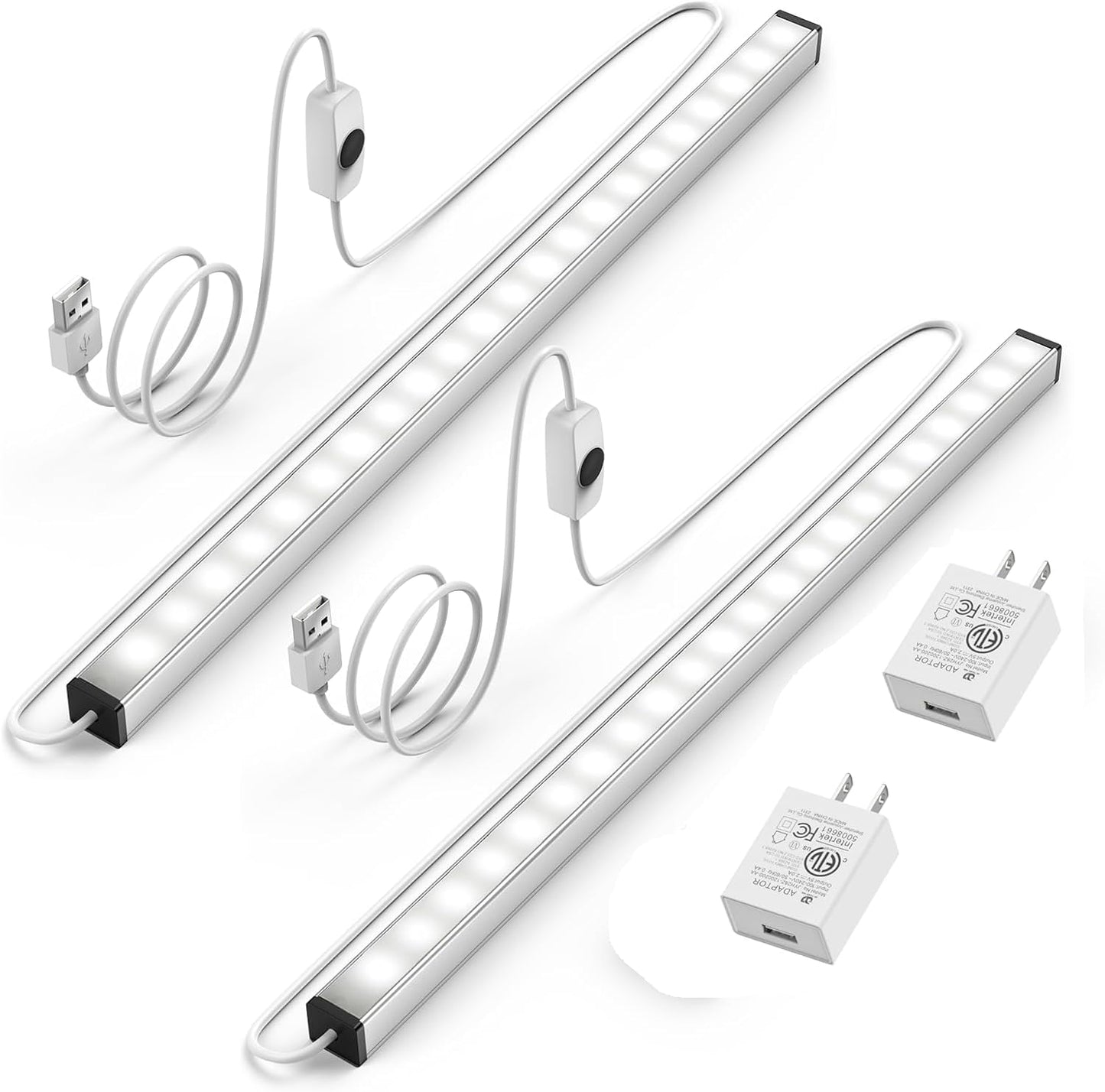 ASOKO Under Cabinet Led Lighting, 12 Inch Light Strip Bar, Daylight White 5000K Dimmable Plug in USB Light, Small Thin Led Under Counter Lighting for Kitchen/Room/Shelf/Desk/Display Case