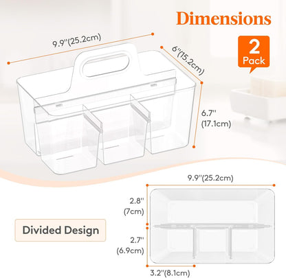 Lifewit 2 Pcs Plastic Caddy Organizer with Handle, Portable Art Supply Storage for Craft Supplies, Cosmetics, Holds Pencil, Crayon, Brushes, Hair Product, Dorm Shower Caddy, Clear, 25 x 15x 17cm