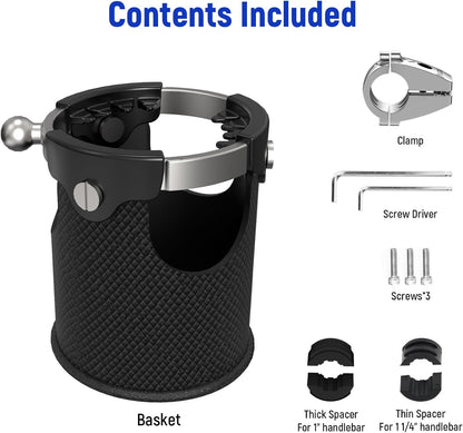 LEXIN C4 Extra Large Motorcycle Cup Holder for Harley Davidson, Max 32oz Drink Holder with 360° Ball Swivel, Aluminum Clamp for 7/8"-1 1/4" Handlebar/Bumper/Pole Mount, Apply for ATV, UTV, Boat, More
