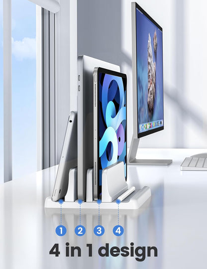 Vaydeer Vertical Laptop Stand for Desk,Dual Slots Plastic Laptop Holder with Space Saving 4-in-1 Design,Adjustable Laptop Organizer Storage Supports for MacBook,Mac,HP,Dell,Microsoft Surface,Lenovo