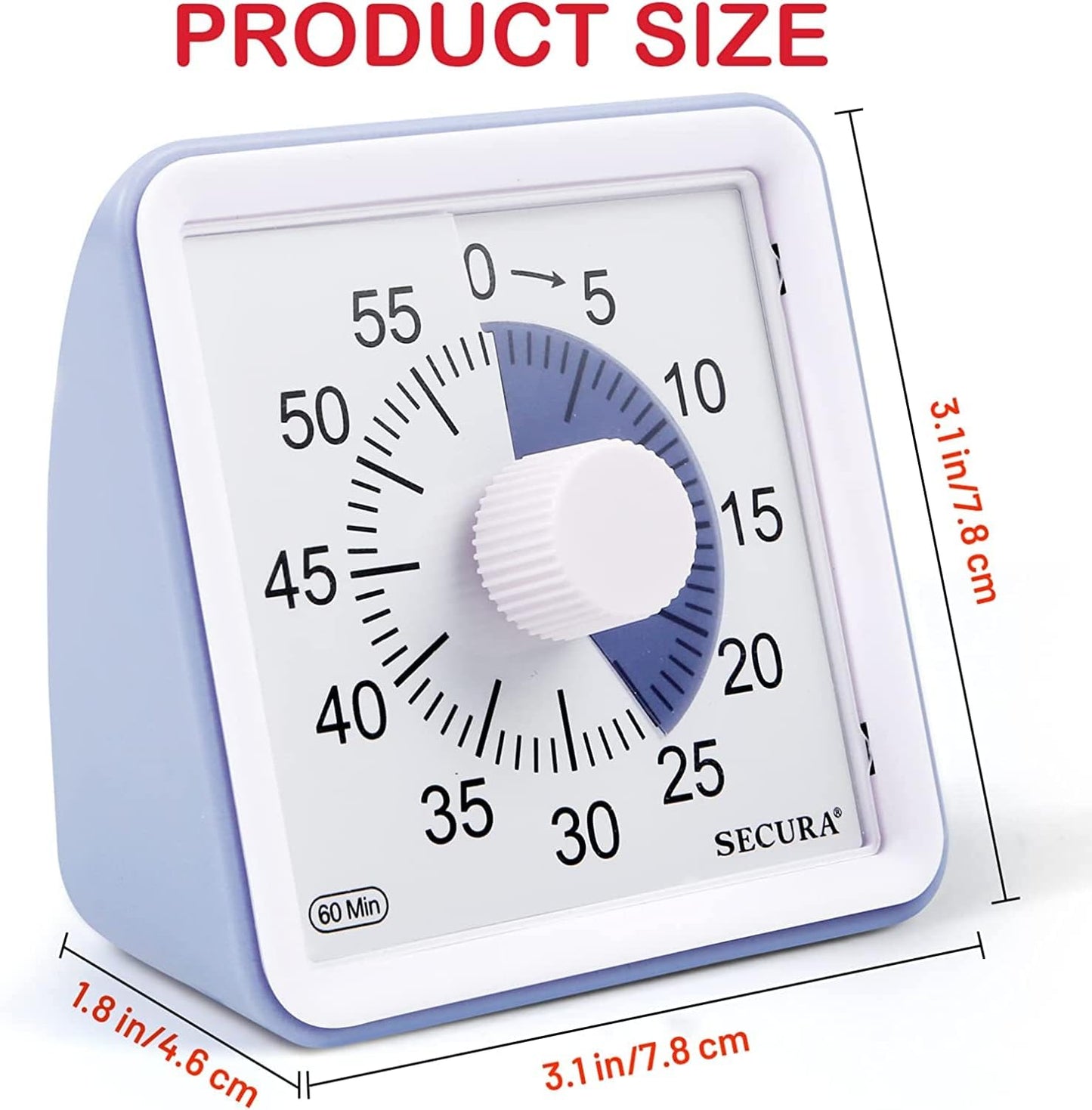 Secura 60-Minute Visual Timer, Classroom Timer, Countdown Timer for Kids and Adults, Time Management Tool for Teaching (Blue & Blue)