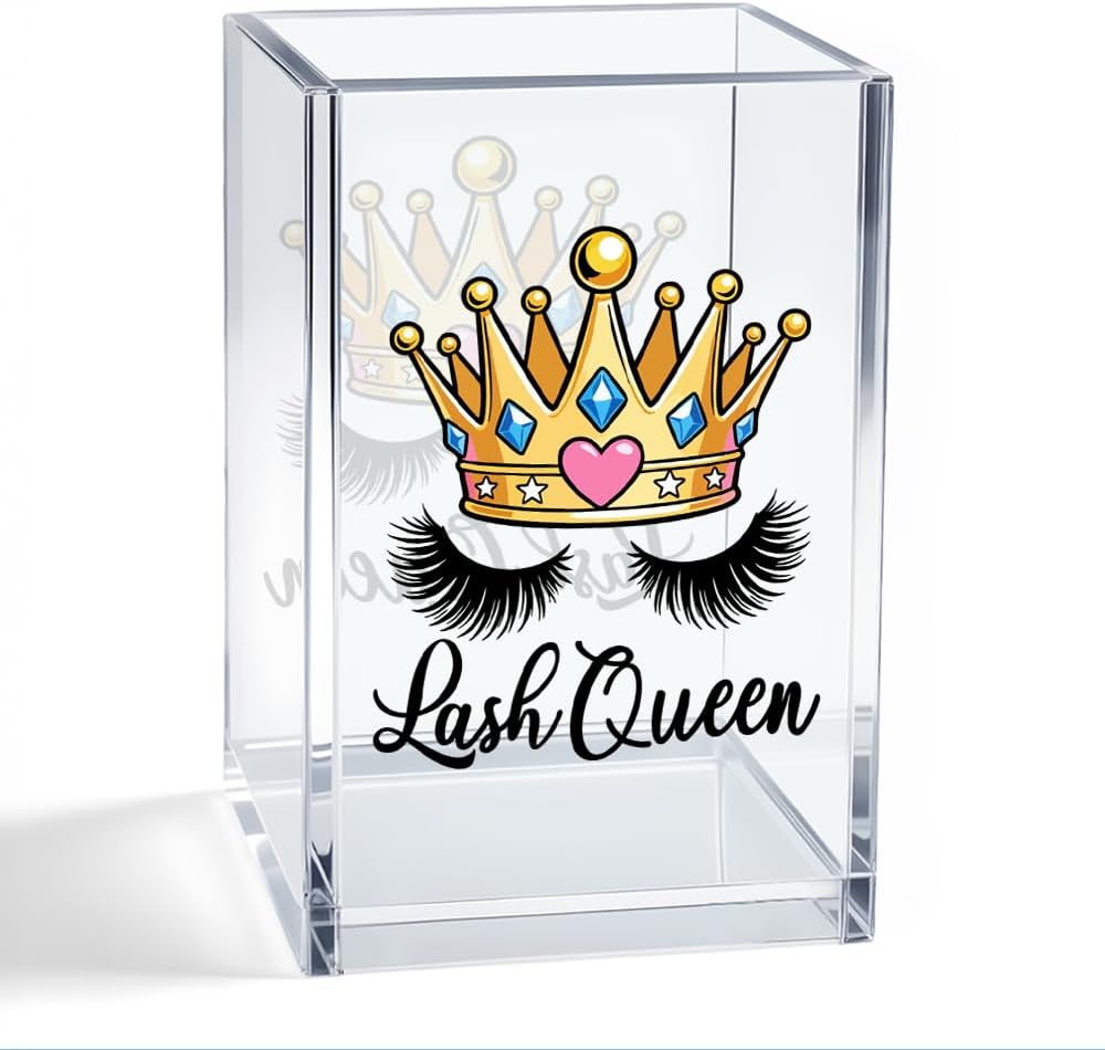 Lash Queen Acrylic Makeup Brush Organizer Holder, Lash Artist Desk Accessory Holder, Acrylic Desk Organizer Gifts for Make up Artist Eyelash Technician Cosmetologist Esthetician Beautician