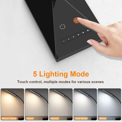 Vansuny Clip on Light LED Desk Lamp with Eye-Caring LED Light and Metal Clip, 6 Level Brightness 3 Color Modes, Power by USB Port 5W Adjustable Neck Reading Lamp for Home and Office (5W, Black)