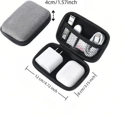Chinshwehaw Electronic Accessories Organizer Bag: EVA Hard Shell Shockproof, Hard Shell Tech Organizer Case - Water Resistant Travel Storage for Cables Charger Earphones USB SD Card (Rectangle)