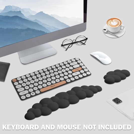 Keyboard Wrist Rest Pad Set, Leaf Shape PU Leather Memory Foam Wrist Cushion Support,Mouse Wrist Rest Pad,Non-Slip Wrist Support for Easy Typing Pain Relief, Green Leaf