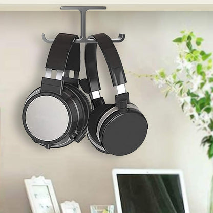 Headphone Hanger Stand Under Desk Hook Aluminum Stick-On Adhesive Dual Headsets Holder Mount PC Gaming Accessories for All Headphones