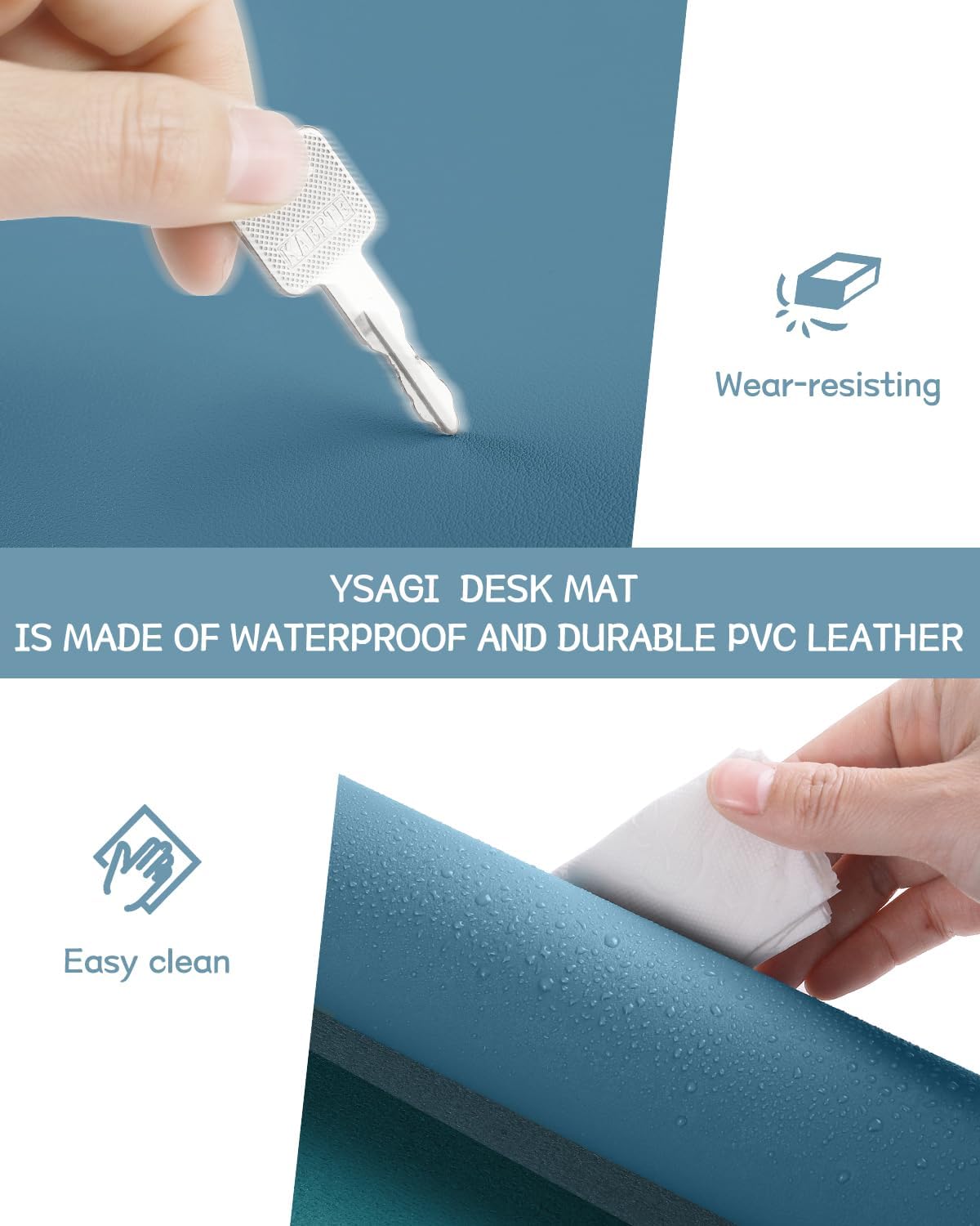 YSAGi Non-Slip Leather Desk Pad, Waterproof Laptop Computer Desk Keyboard Mat, Table Protector Blotter Mat, Large Mouse Pad for Office/Work/Home/Decor(Black, 31.5" x 15.7")