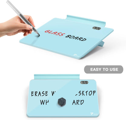 TOWON Small Glass Dry Erase Board, Desk White Board with Standing, Mini Whiteboard Easel Pad Set, Stenography Artifact for Office, Home and School Supplies, 8x6 Inches, Black