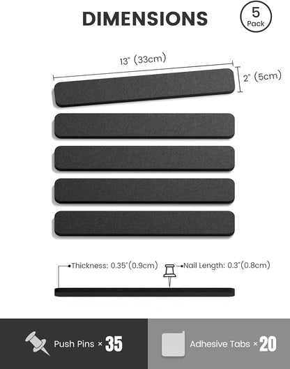 Fluxynara Cork Board Alternative Felt Strip Board 8-Pack 13"x2", Office Pin Board with 50 Push Pins, Adhesive Install for Bedroom Door & Home Office(Linen Dusk)