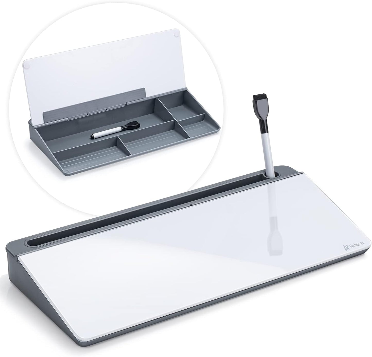 Varhomax Glass Weekly Planner Desk White Board, Desktop Calendar Whiteboard with Storage, to Do List Memo Caddy for Home Office and School Supplies, Black