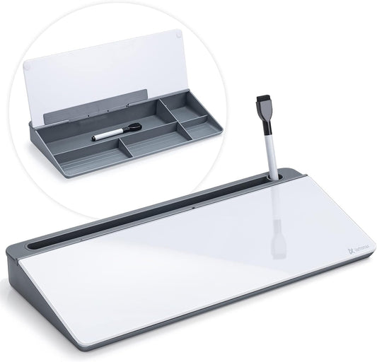 Varhomax Glass Weekly Planner Desk White Board, Desktop Calendar Whiteboard with Storage, to Do List Memo Caddy for Home Office and School Supplies, Black