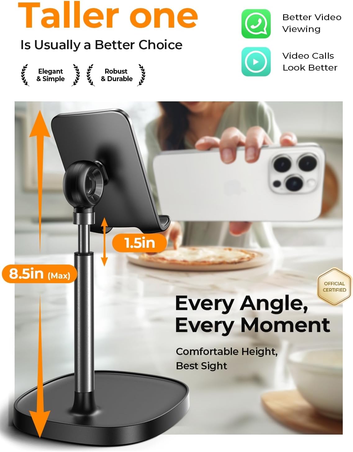 LISEN Cell Phone Stand Phone Holder for Desk Office Decor, Office Desk Accessories Women PC Gaming Essentials iPhone Stand Gadgets Men Gift for Father Fit OtterBox Case Switch iPad Air Tablet 4-10 in