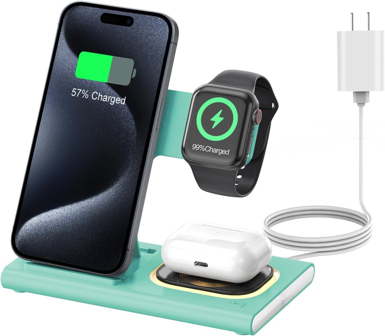 3 in 1 Foldable Charging Station for Apple Products,Wireless Charger for iPhone 17 16 15 14 13 12 Pro Max,Travel Dock Adapter&Light for iWatch Series 11 10 9 Ultra 3/2 SE 3/2,for AirPods 4 3 2 Pro 3/2