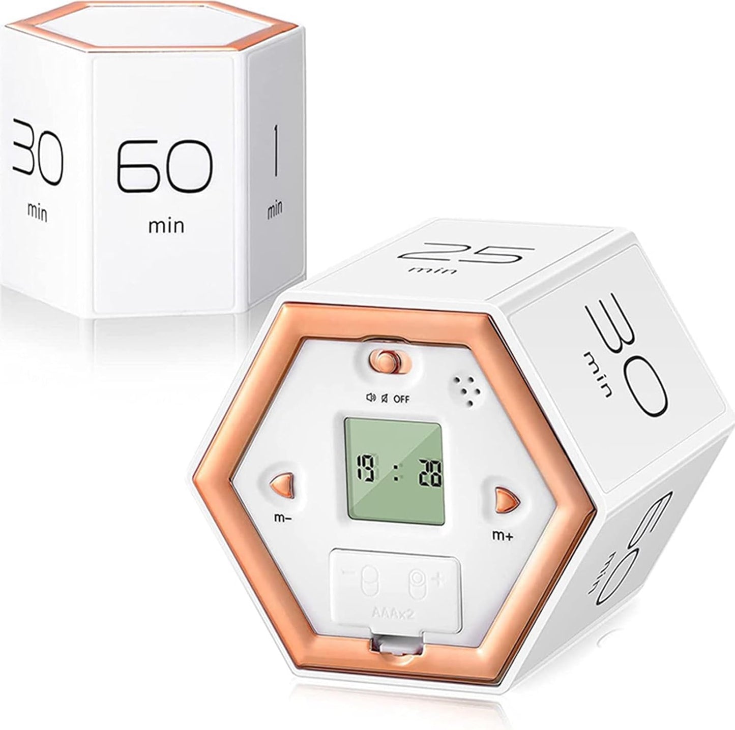Hexagon Digital Clock Timer, Pomodoro Timer, Productivity Cube, Cubes Timer Kitchen Hexagon Flip Timer for Studying Cooking Exercising Easy to Use Flip (White)