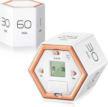 Hexagon Digital Clock Timer, Pomodoro Timer, Productivity Cube, Cubes Timer Kitchen Hexagon Flip Timer for Studying Cooking Exercising Easy to Use Flip (White)