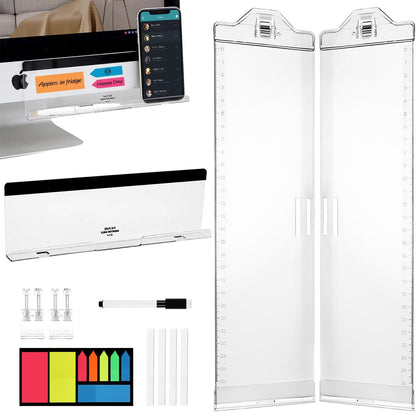Monitor Memo Boards for Computer, Whole Transparent 2 Pack (Left & Right) Multifunction Acrylic Screen Message Reminder Pad Side Panel Phone Holder Organizer for Office Desktop, with Pen & Sticky Note