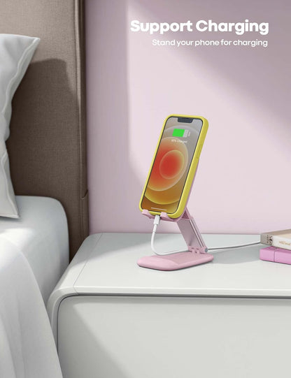 Lamicall Cell Phone Stand for Desk - [Height Adjustable] Foldable Mobile Phone Holder, Portable Stand for iPhone 17 16 15 14 13 12 11 Pro Max Plus Air, Galaxy S25, Office Gift, Telephone Accessories