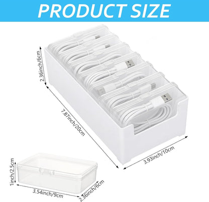 8 Individual Cable Organizer Boxes With Base, Cord Storage Organizer With Labels And Cable Straps For Charging Cables, Adapters, Earphones (8 pcs Individual Cable, 1 Pack)