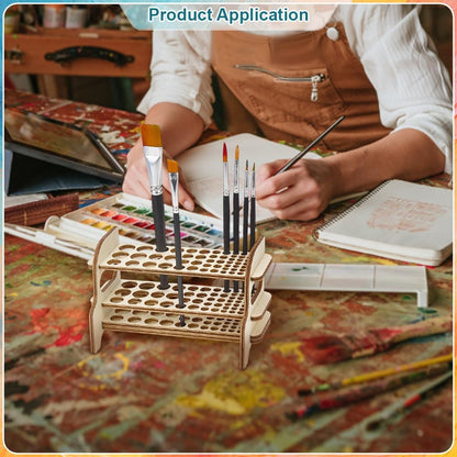 PH PandaHall Wooden Paint Brush Holder, 51 Holes Paint Brush Organizer Rack 2-Tier Desktop Artist Brushes Storage Stand for Painting Brush, Pens, Pencils, Art Craft, 7x3x4.3inch