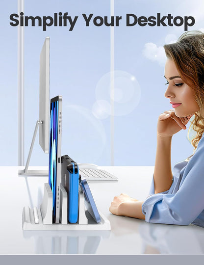 Vaydeer Vertical Laptop Stand for Desk,Dual Slots Plastic Laptop Holder with Space Saving 4-in-1 Design,Adjustable Laptop Organizer Storage Supports for MacBook,Mac,HP,Dell,Microsoft Surface,Lenovo