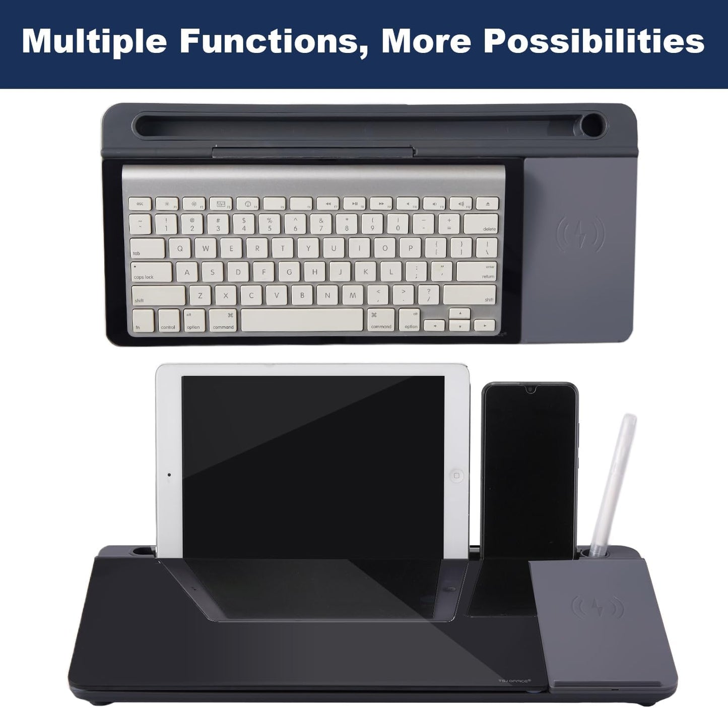 TSJ OFFICE Small Desktop Whiteboard -Glass Dry Erase Board Computer Keyboard Stand White Board Surface Pad with Drawer, Desk Organizers with Accessories for Office, Home, School Supplies - White