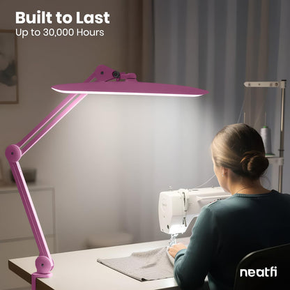 Neatfi XL 2200 Lumens 24W LED Desk Lamp – Shadow-Free Task Lighting | 4-Level Dimming | Home Office & Crafts Use | 20-Inch Wide Head (White, Non-CCT with Clamp)