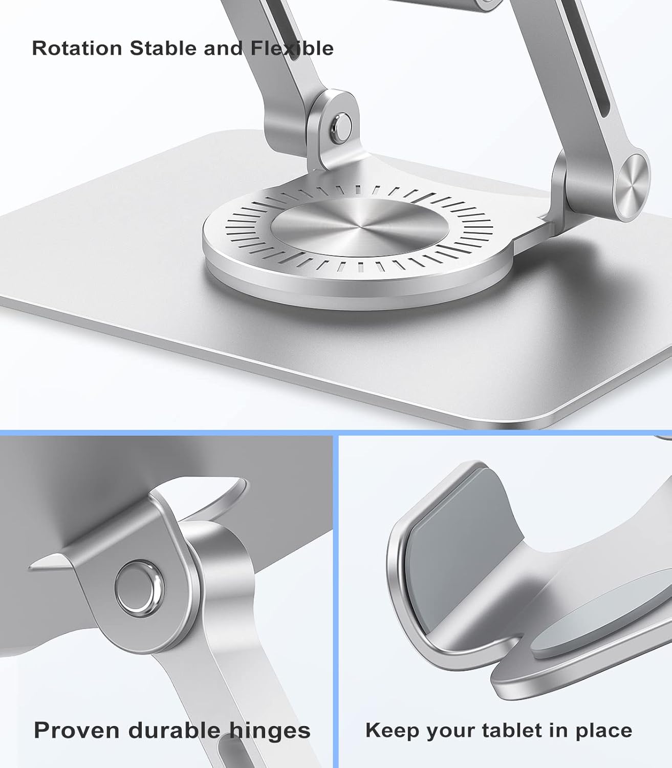 JOIOT Swivel Tablet Stand with 360 Rotating Base, Adjustable Holder for Drawing, Compatible with iPad Pro/Air/Mini and More (Black)