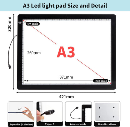 Zocelight A3 Light Pad for Diamond Painting Kit,4800Lux Super Bright 5mm Ultra Thin Diamond Art Light Board with Stand and Clip,3 Levels Dimming Light Box for Artists,Drawing,Sketching,Animation