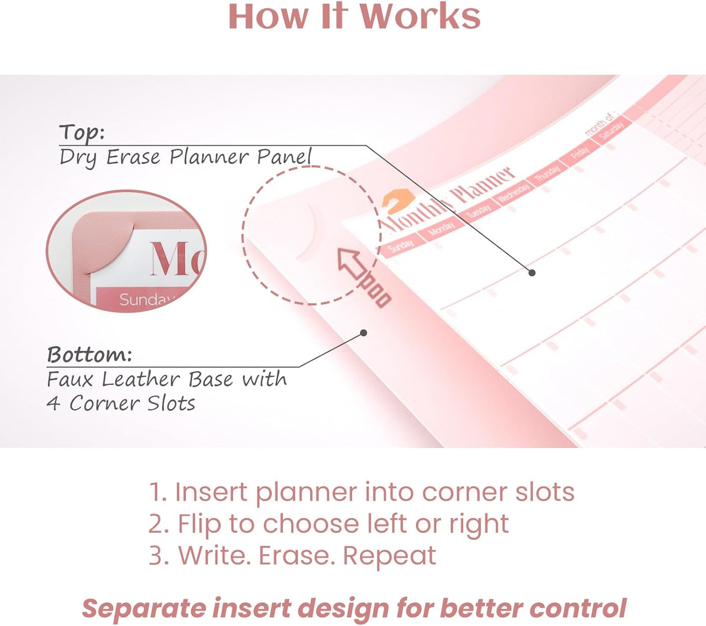 Multi-Functional Dual-Layer Dry Erase Desk Mat, Dry Erase Calendar for Desk - Erasable Desktop Writing Board with Calendar - Non-Slip Faux Leather Desk Protector for Home&Office - 16"x34" Pink